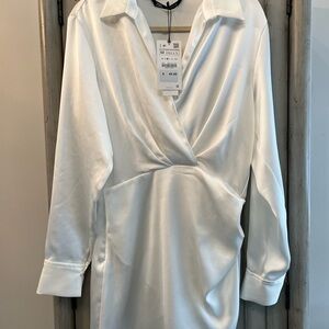 Zara V Neck White Dress